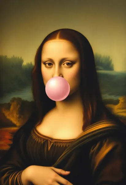 Mona Lisa blowing bubble gum 