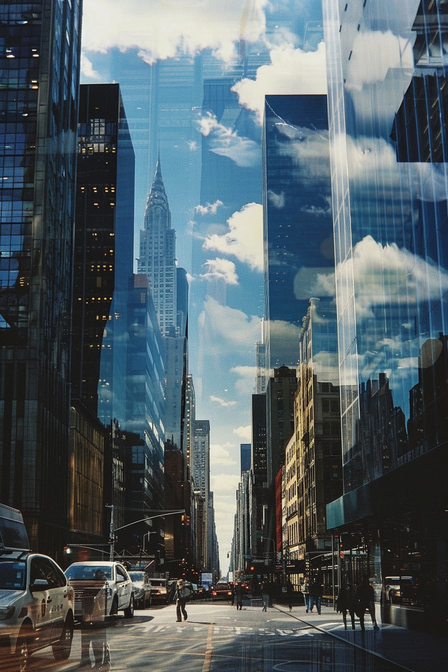 Faded city landscape, tall buildings