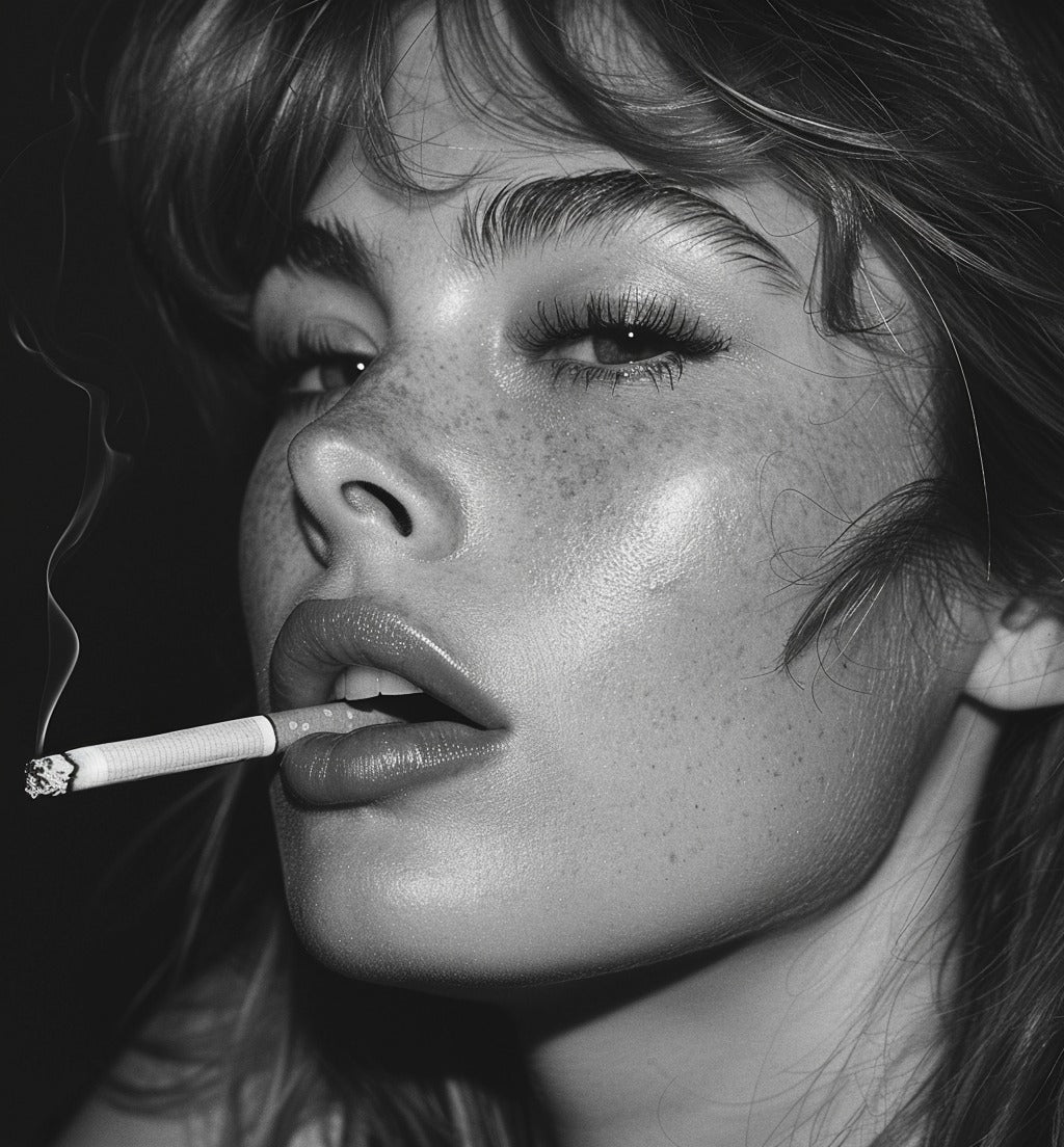 Girl smoking cigarette black and white 