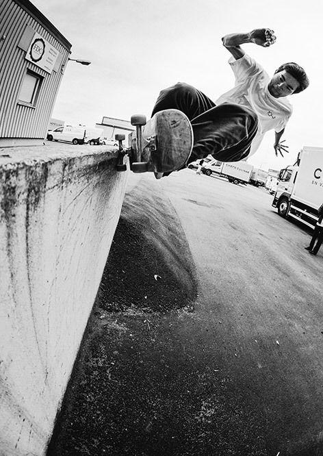 Black and white skateboarder